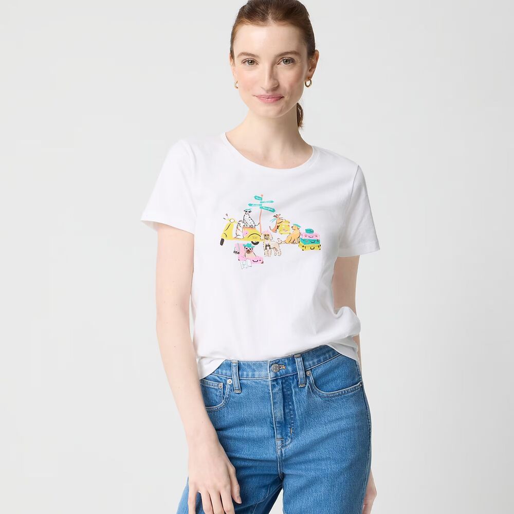 New J Crew Factory Travel dogs graphic tee women's L Cute Dog Lovers Gift